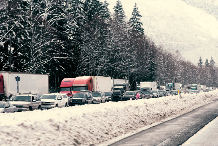 Winter Weather Traffic Jam on Highway