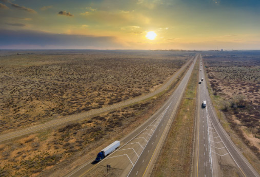 Panorama View of Highway in the West at Sunset