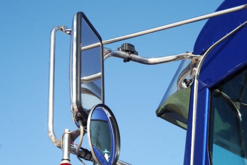 close-up of semi truck mirrors