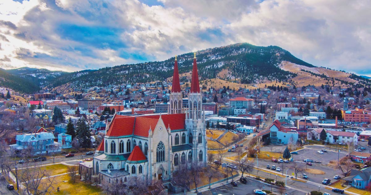 Helena, MT Photo of Helena's red-roofed church and town